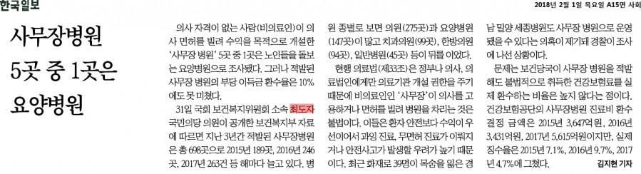 한국일보_사무장병원 5곳 중 1곳은 요양병원_2018-02-01.jpg